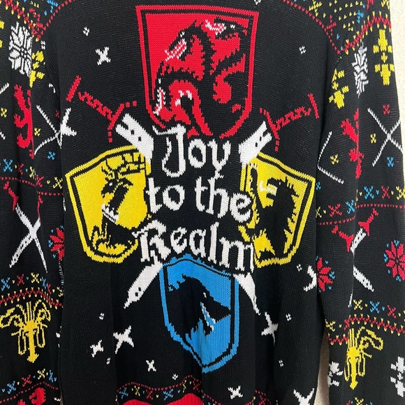 Game of Thrones Mens Joy To The Realm Ugly Christmas Sweater size Large Black - Picture 4 of 8